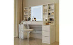 Coiffeuse de 59 pouces avec miroir lumineux, 8 tiroirs, étagères ouvertes pour chambre de fille, éclairage réglable, design gain de place