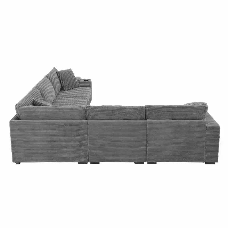 Canapé d'angle modulable en velours côtelé 106 avec accoudoir, rangement, porte-gobelets, chargeur USB et canapé modulaire surdimensionné confortable