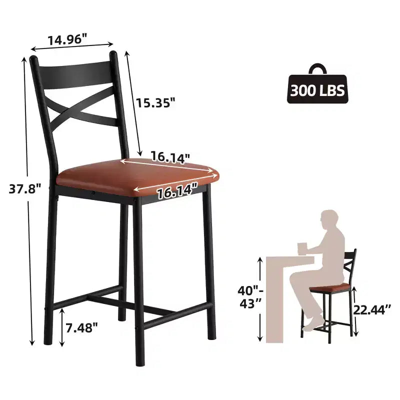 Lot de 4 tabourets de bar, chaises de bar rembourrées en PU, chaises d'îlot de cuisine avec dossier en X et repose-pieds en métal, chaises de comptoir noires