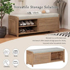 Banc de rangement en bois massif 43.30 avec stores contemporains à l'aspect vieilli