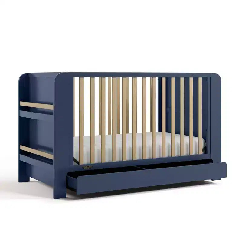 Lit bébé convertible 4-en-1 avec tiroir et étagères amovibles, base de matelas réglable