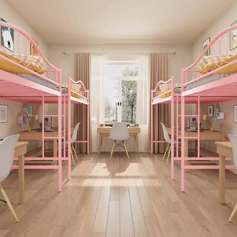 Lit mezzanine double avec échelle amovible et garde-corps de sécurité intégral, lit mezzanine double avec cadre en métal robuste d'une capacité de 180 kg, gain de place.