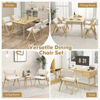 Gymax Ensemble de 4 chaises de salle à manger Chaise de cuisine pliante avec pieds en bois d'hévéa