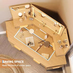Coiffeuse d'angle 47 po avec miroir et lumière, table de maquillage en bois avec plateau en verre et station de charge, coiffeuse pour chambre à coucher