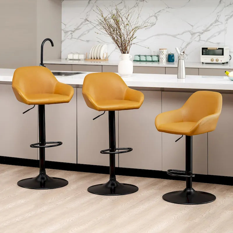 Glitzhome Lot de 3 tabourets de bar pivotants réglables de style moderne du milieu du siècle - Lot de 3