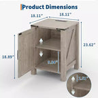Lot de 2 tables de chevet de ferme avec station de recharge, table de nuit rustique avec porte de grange et étagère réglable, petite table d'appoint pour chambre et salon.
