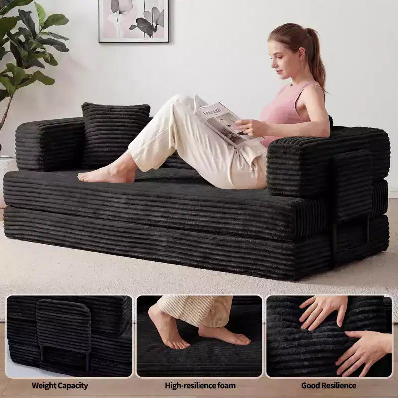 Canapé-lit convertible 5-en-1 de 80,7 po, velours côtelé, 544 kg, aucun assemblage requis