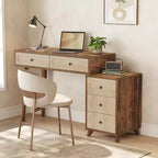 Bureau Lantine de 39 pouces avec 5 tiroirs et armoire rétractable, petite table d'ordinateur et coiffeuse extensible pour petits espaces, marron