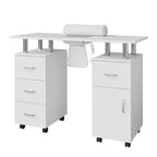 Table de manucure avec collecteur de poussière, roulettes verrouillables, repose-poignet et rangement pour la maison, les prothésistes ongulaires et les salons de beauté