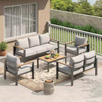 Salon de jardin en aluminium, canapé d'extérieur modulable avec 5 coussins épais, 4 accoudoirs et table basse pour jardin, terrasse, arrière-cour