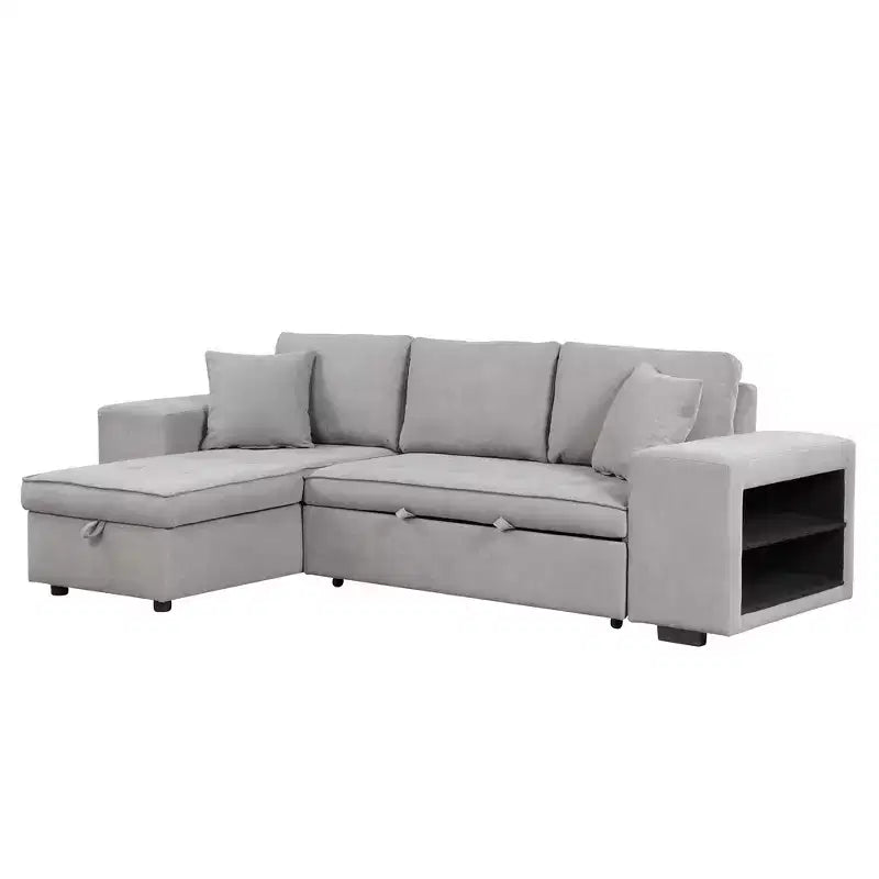 Sectionnel réversible en L de 104,5 po avec chaise longue de rangement et 2 poufs – Canapé-lit convertible 3 places pour salon