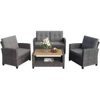 Heynemo Ensemble de mobilier de patio 4 pièces, salons de conversation de patio en osier tout temps avec table basse à 2 niveaux, canapé d'extérieur