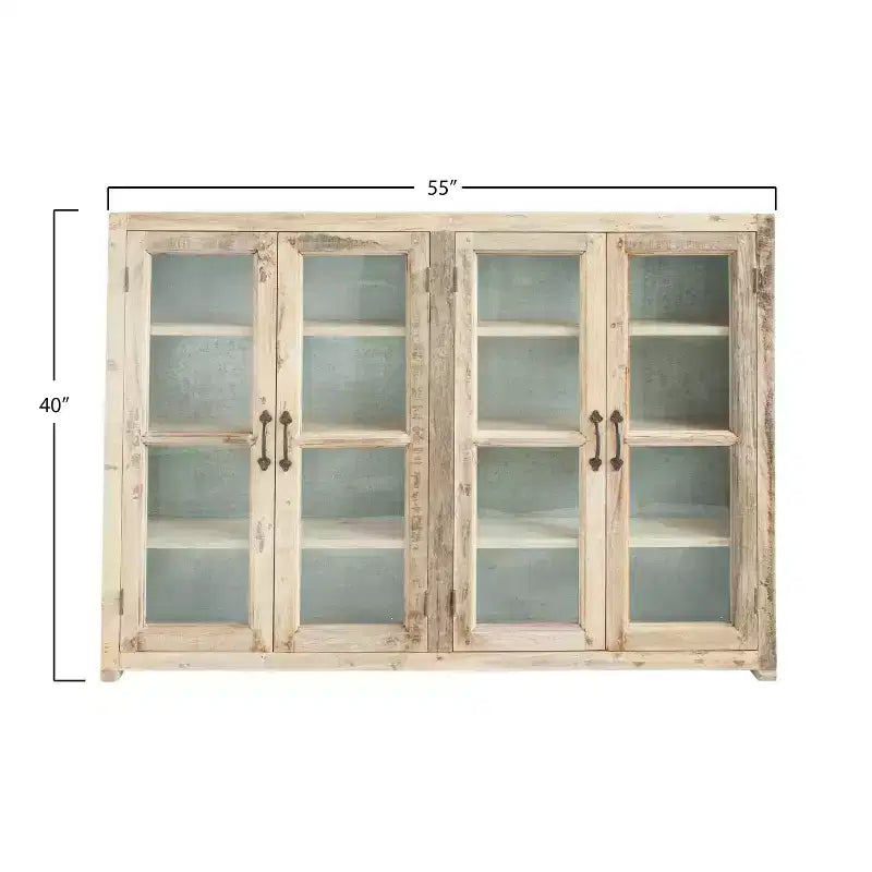 40 Armoire haute de rangement à 4 portes en bois recyclé et métal avec portes vitrées, marron
