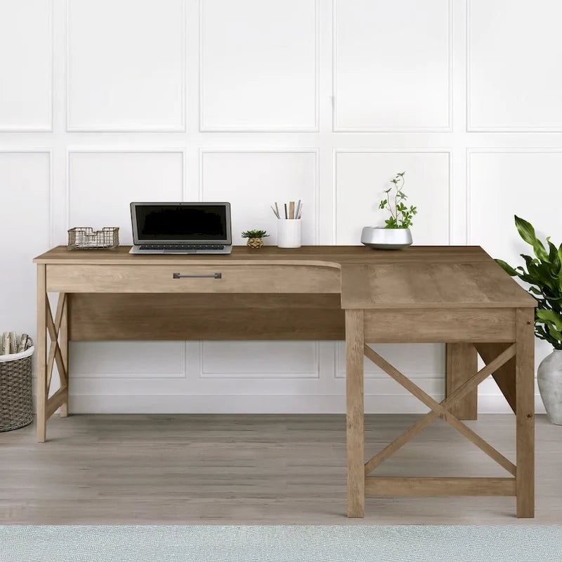 Bureau en L de style ferme moderne Alaska avec tiroir