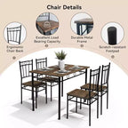 Ensemble de salle à manger rectangulaire Dyonery pour 4 personnes, table de cuisine 5 pièces et 4 chaises, ensemble de table de salle à manger, ensemble de table de cuisine compact pour petit espace