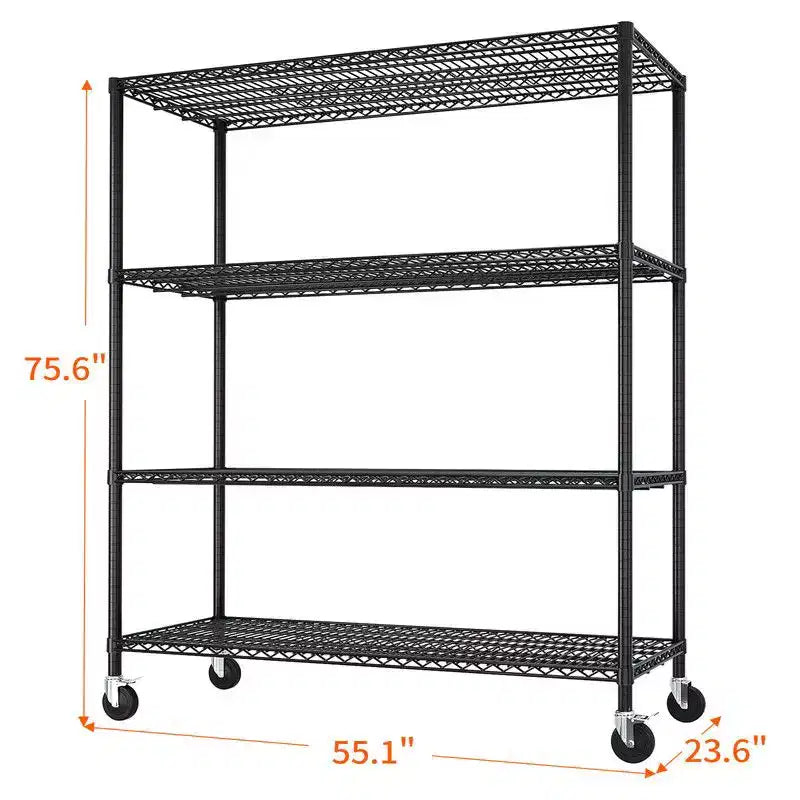 Étagère métallique de rangement robuste avec roulettes, 2500 lb, certifiée NSF