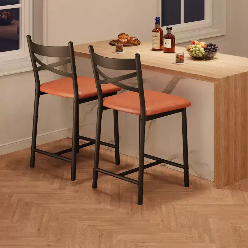 Lot de 4 tabourets de bar, chaises de bar rembourrées en PU, chaises d'îlot de cuisine avec dossier en X et repose-pieds en métal, chaises de comptoir noires