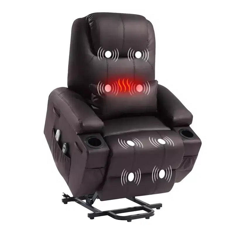 Fauteuil inclinable électrique avec fonction releveur, massage et chauffage Bestier 34,6 po, fauteuil inclinable en similicuir avec poches latérales et porte-gobelets