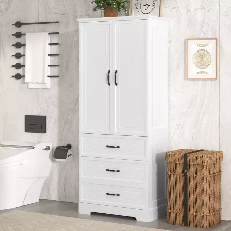 Meuble de rangement de salle de bain, meuble sur pied avec étagère réglable, 2 tiroirs et 2 portes pour salle de bain, bureau, cuisine, salon, chambre à coucher