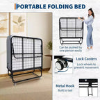 Lit pliant avec matelas pour adultes, lits d'appoint portables, lit pliant avec cadre en métal, matelas en mousse à mémoire de forme 5 et poche de rangement latérale