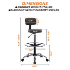 Tabouret de dessinateur réglable en hauteur - Avec cuir de qualité supérieure, roulettes pivotantes