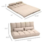 Canapé-lit convertible au sol, lit pliant, chaise longue d'appoint avec 2 oreillers, dossier et appuie-tête réglables, 130 cm de long
