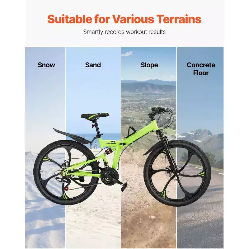 VTT pliant 26 pouces tout suspendu, transmission 21 vitesses, freins à disque et cadre en acier à haute teneur en carbone pour hommes et femmes adultes