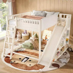 Lit mezzanine Bellemave avec tête de lit rembourrée et étagères de rangement, cadre de lit mezzanine en bois massif avec échelle et toboggan pour enfants