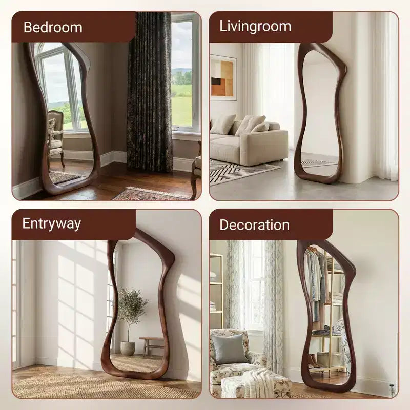 Dovelina 71H*31W Miroir asymétrique pleine longueur Miroir décoratif à poser Miroir de salle de bain moderne pour salon salle à manger entrée chambre à coucher
