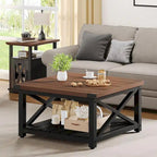 Table basse carrée à plateau relevable Moasis Farmhouse avec étagère de rangement pour salon