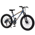 Vélo Okak 24 pouces Fat Tire avec suspension avant, VTT 7 vitesses avec frein à disque et cadre en acier à haute teneur en carbone, Vélo de randonnée pour les trajets quotidiens
