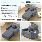 Fauteuil convertible 3-en-1, plusieurs coloris, une place
