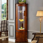 Meuble d'angle classique en bois d'hévéa marron avec porte vitrée