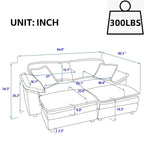 Canapé 2 places moderne en velours côtelé avec 4 coussins de soutien et 2 poufs