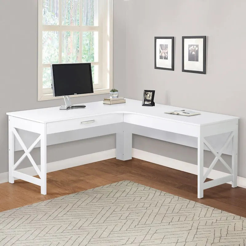 Bureau en L de style ferme moderne Alaska avec tiroir
