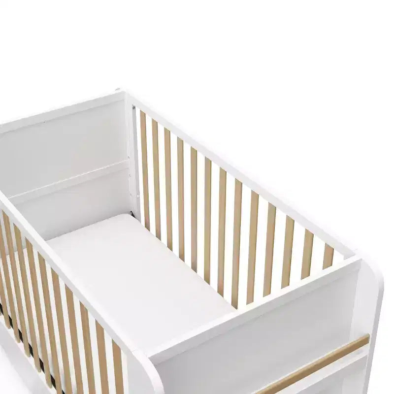 Lit bébé convertible 4-en-1 avec tiroir et étagères amovibles, base de matelas réglable