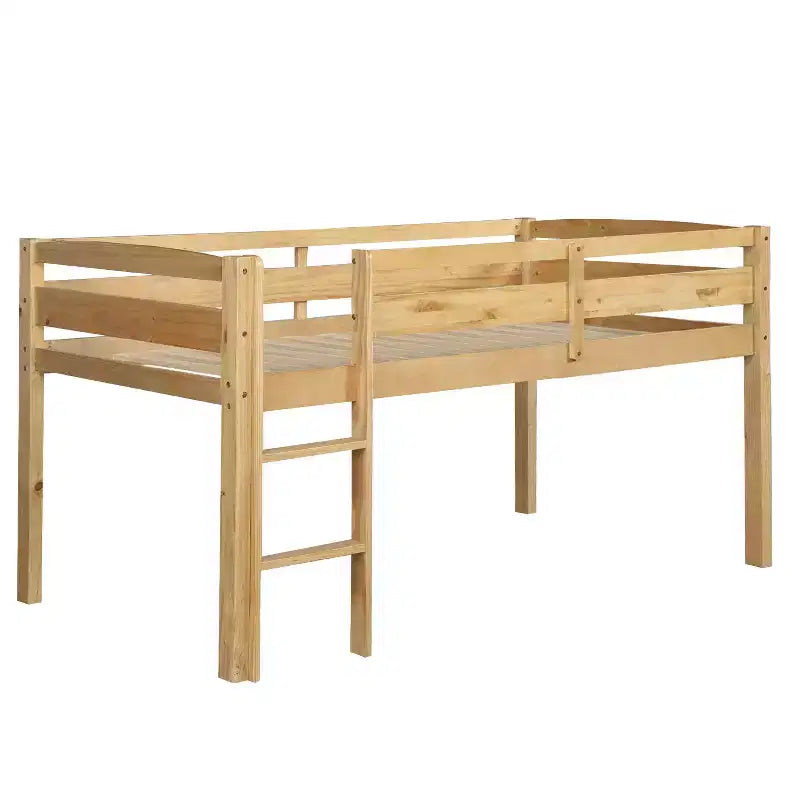 Lit mezzanine simple en bois massif Luxystar avec échelle et barrière de sécurité pour chambre d'enfant