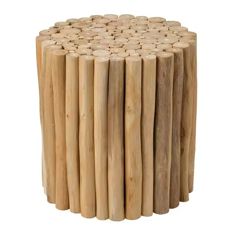 Table d'appoint ronde East at Main Prelude Accent Tan : Construction en teck, Aucun assemblage, Utilisation intérieure/extérieure