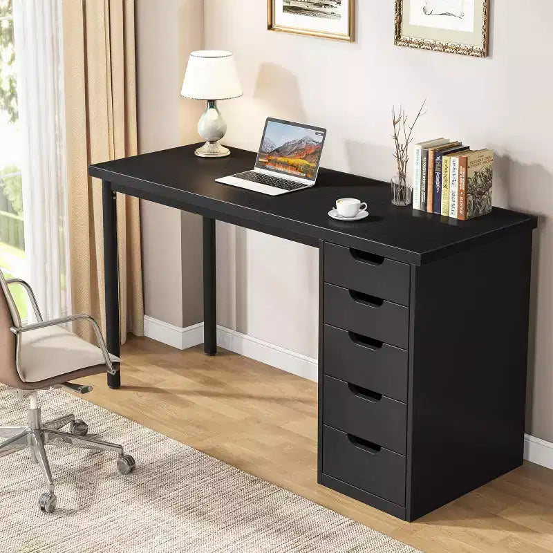Bureau d'ordinateur Lantine avec 5 tiroirs, bureau moderne et simple de 119 cm pour la maison, le bureau et l'étude, idéal pour les petits espaces