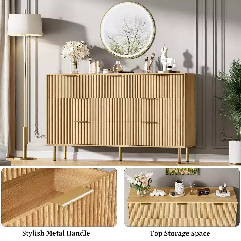 Commode cannelée à 7 tiroirs, Armoire de rangement moderne en bois, Meuble de chambre à coucher pour salon ou couloir