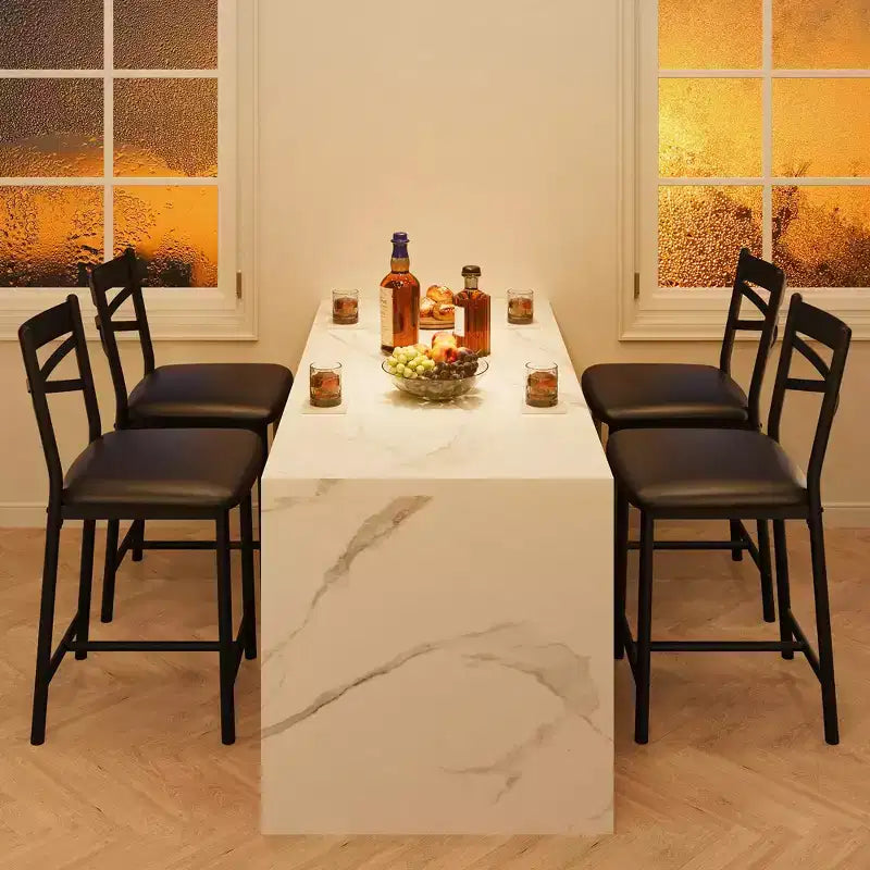 Lot de 4 tabourets de bar, chaises de bar rembourrées en PU, chaises d'îlot de cuisine avec dossier en X et repose-pieds en métal, chaises de comptoir noires