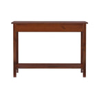 Console en bois marron tabac antique avec tiroir et étagère ouverte