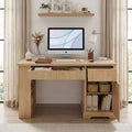 Bureau de direction moderne Haoran 55 de GDFStudio, à façade rainurée, avec prise électrique, tablette pour clavier, porte et tiroirs