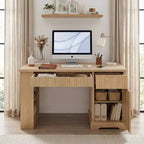 Bureau de direction moderne Haoran 55 de GDFStudio, à façade rainurée, avec prise électrique, tablette pour clavier, porte et tiroirs