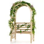 Costway Banc de jardin en bois avec arche de pergola et treillis pour patio/dossier