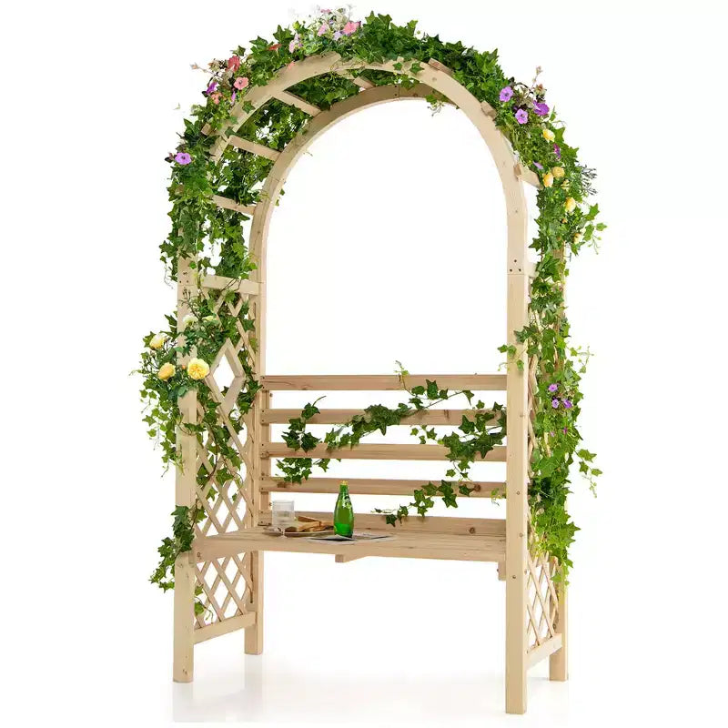 Costway Banc de jardin en bois avec arche de pergola et treillis pour patio/dossier