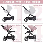 Poussette Bébé, Poussette Pliante - Poussette Haute pour Nouveau-né et Tout-petit, Landau Convertible avec Dossier Réversible