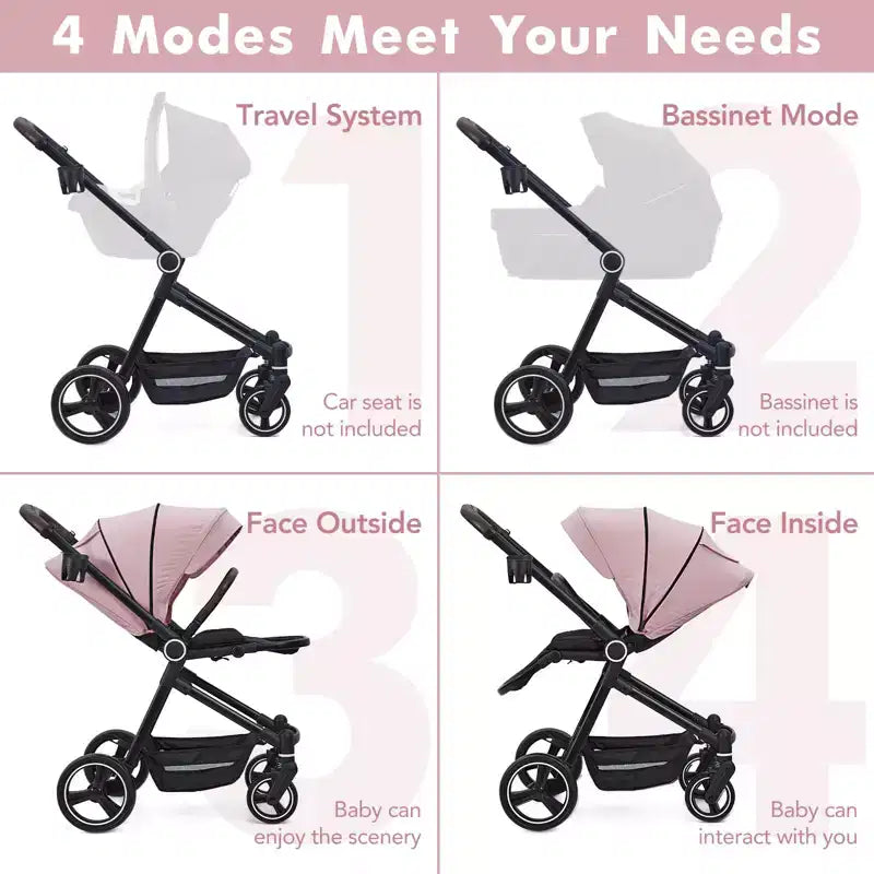 Poussette Bébé, Poussette Pliante - Poussette Haute pour Nouveau-né et Tout-petit, Landau Convertible avec Dossier Réversible