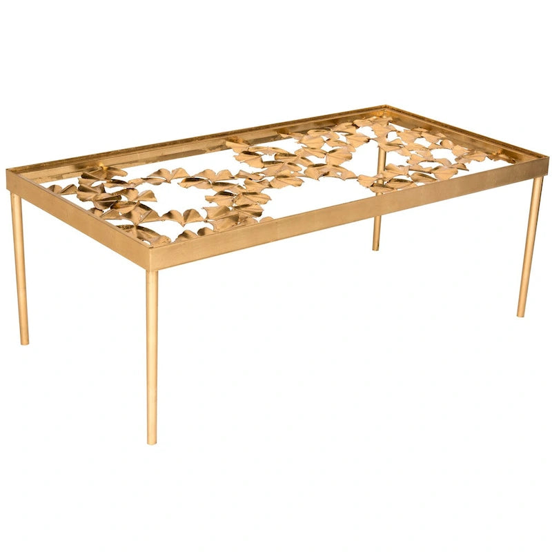 Table basse en feuilles d'or vieil or, 48 L x 24 P x 18 H