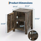 Lot de 2 tables de chevet de ferme avec station de recharge, table de nuit rustique avec porte de grange et étagère réglable, petite table d'appoint pour chambre et salon.